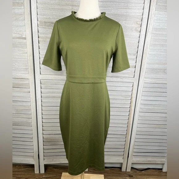 Ann Taylor | Dresses | Ann Taylor Ruffle Neck Sheath Dress Green6 | Poshmark